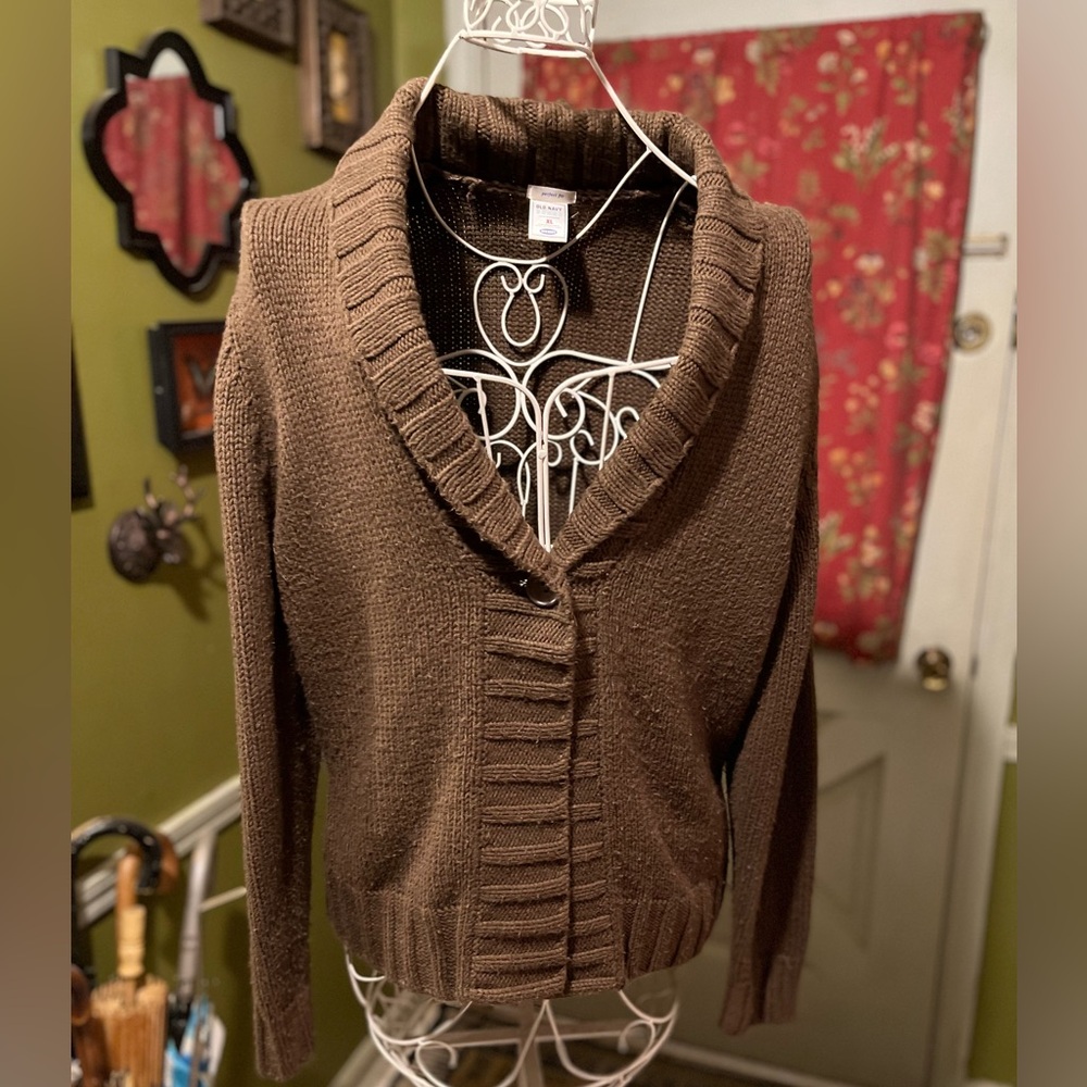 Old Navy Vintage Brown Shawl Collar Button Front Wool Cozy Cardigan Sweater XL